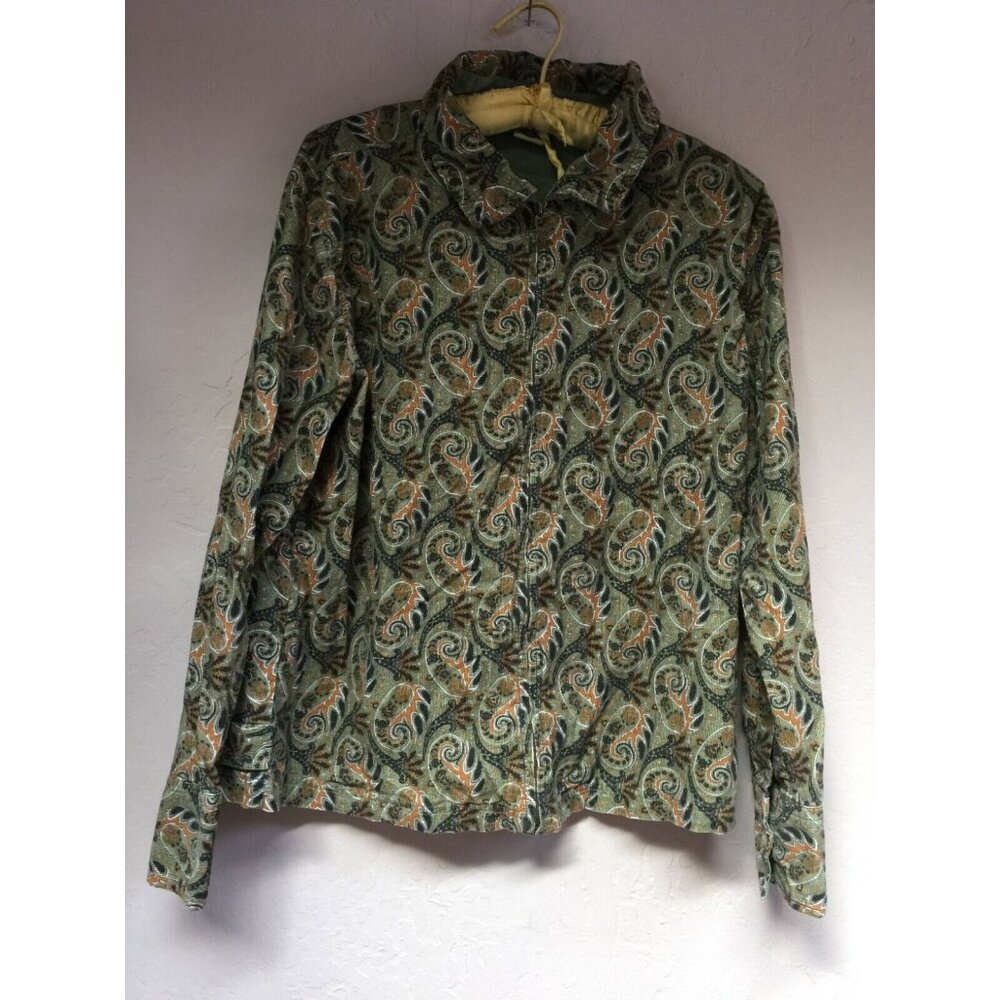 Shaver Lake Womens Large Full-Zip Paisley Velvet Shirt Jacket Multicolor Casual